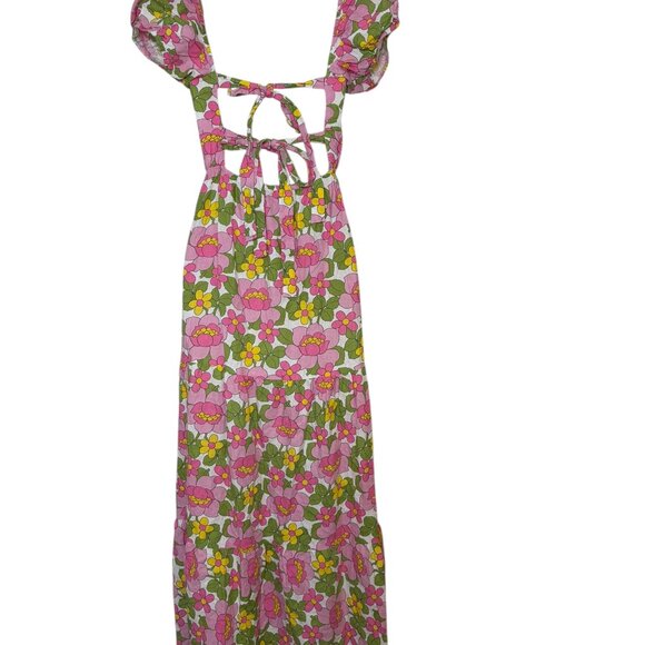Show Me Your Mumu Cathy Floral Linen Maxi Dress Tie Back Small - Picture 4 of 6